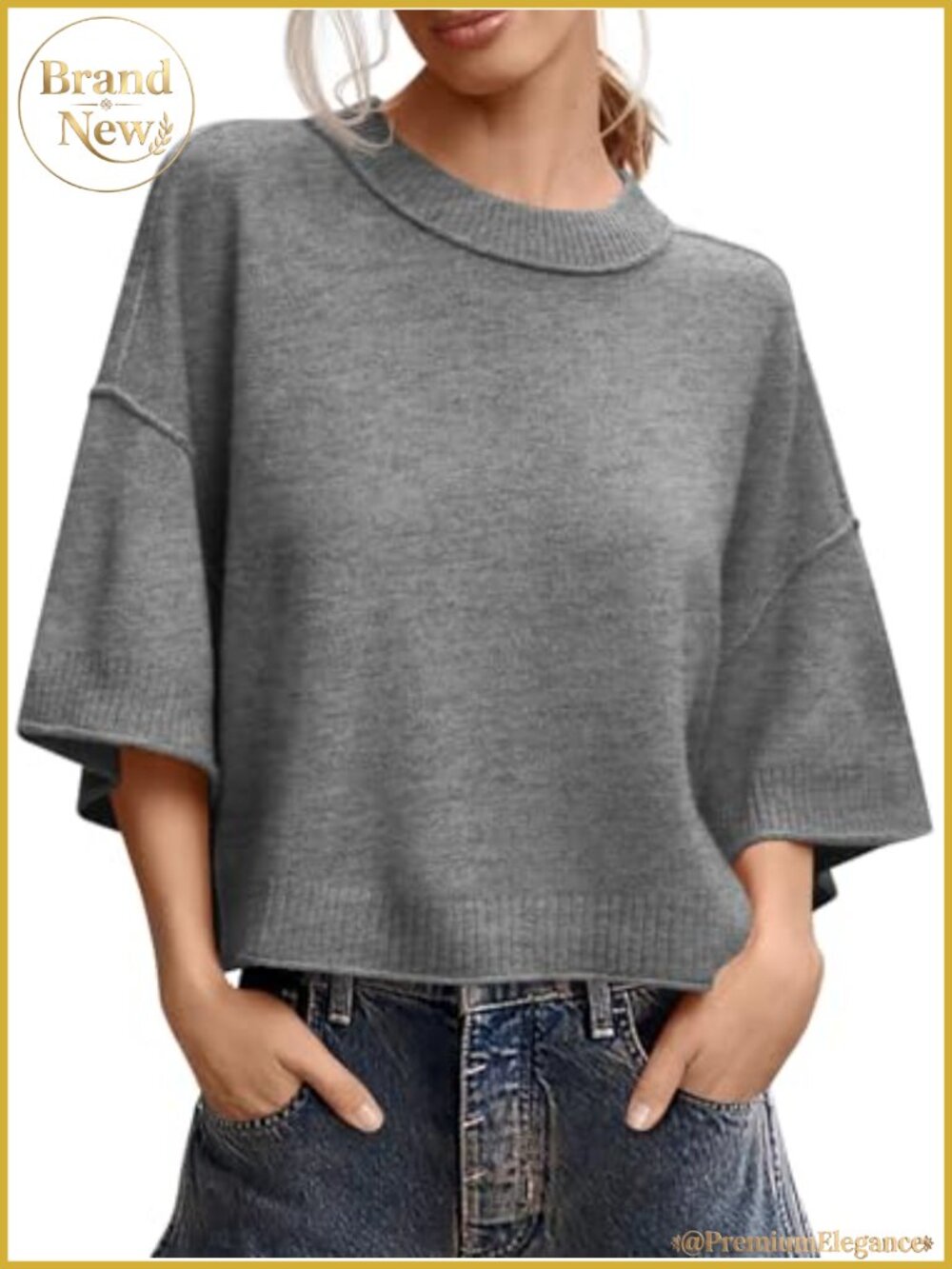 Oversized Short Sleeve Sweater, Lightweight Knit Pullover, Drop Shoulder,